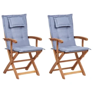 Panca Dondolo Set 2 Garden Chairs Cushions MAUI II Acacia Wood Blue