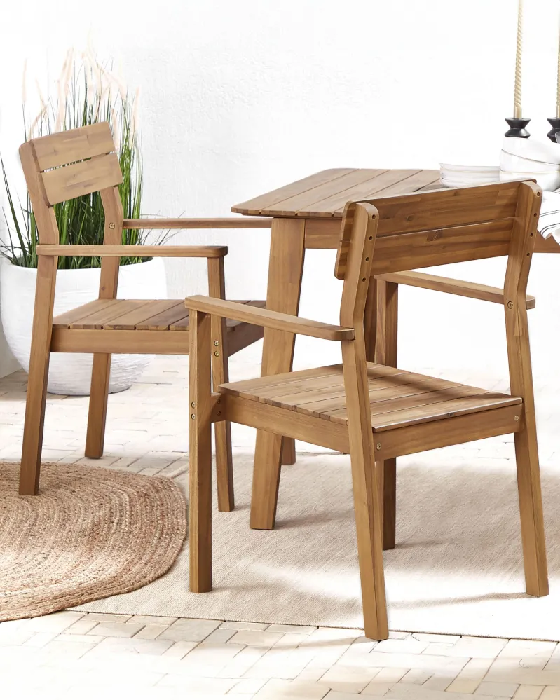 Panca Dondolo Set 2 Garden Chairs FORNELLI Acacia Wood Light Wood