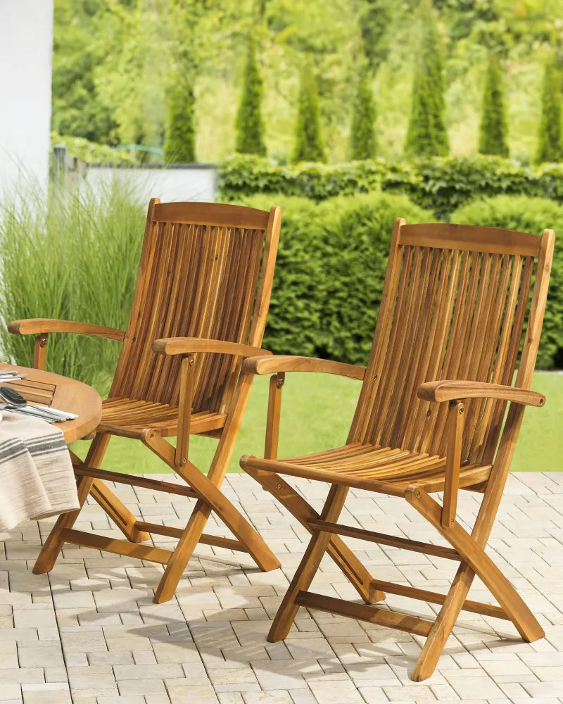 Panca Dondolo Set 2 Garden Chairs MAUI Acacia Wood Light Wood