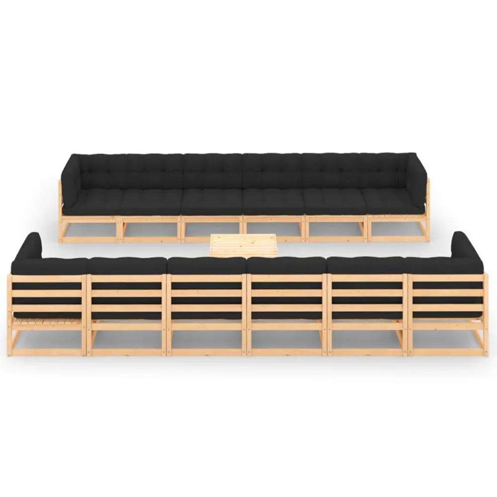 Panca Dondolo Set Salotto Giardino 13pz Cuscini Antracite Legno Massello Pino