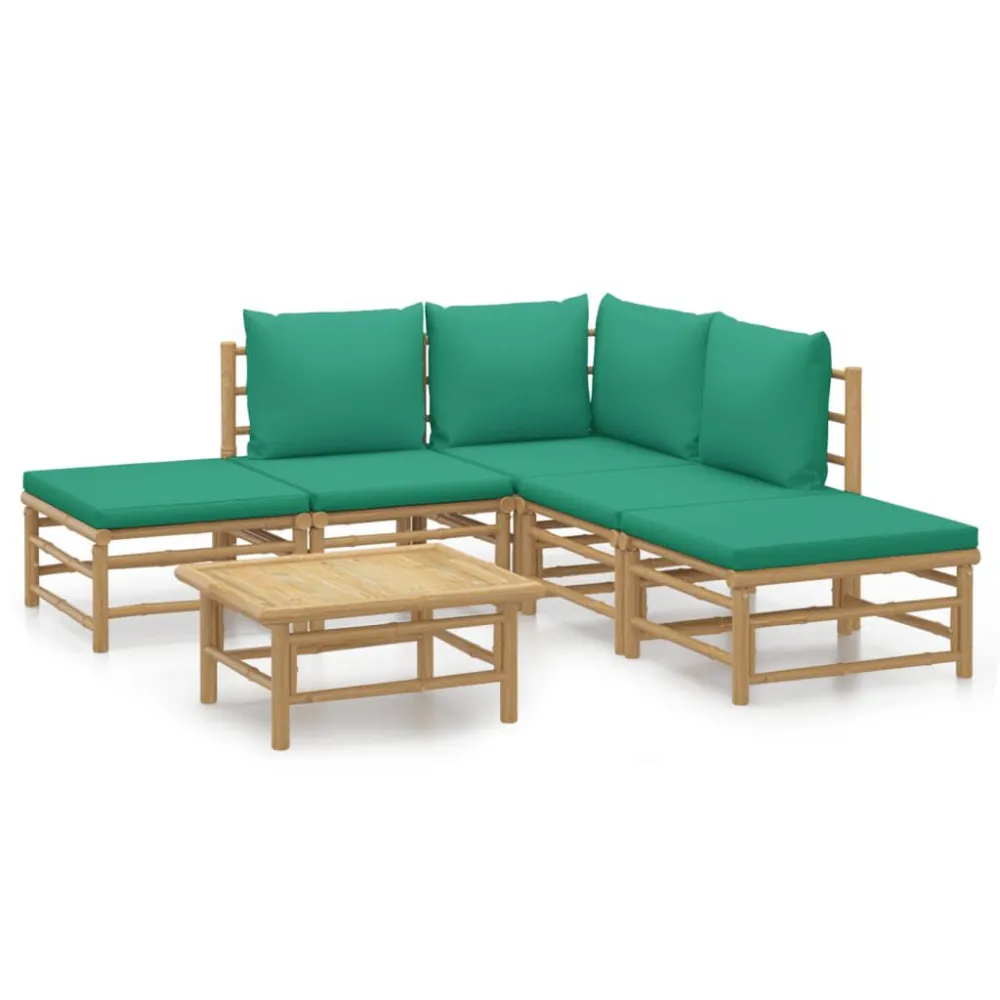 Panca Dondolo Set Salotto da Giardino 6pz con Cuscini Verdi Bambù