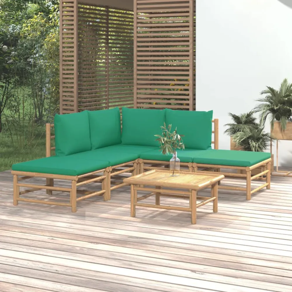 Panca Dondolo Set Salotto da Giardino 6pz con Cuscini Verdi Bambù