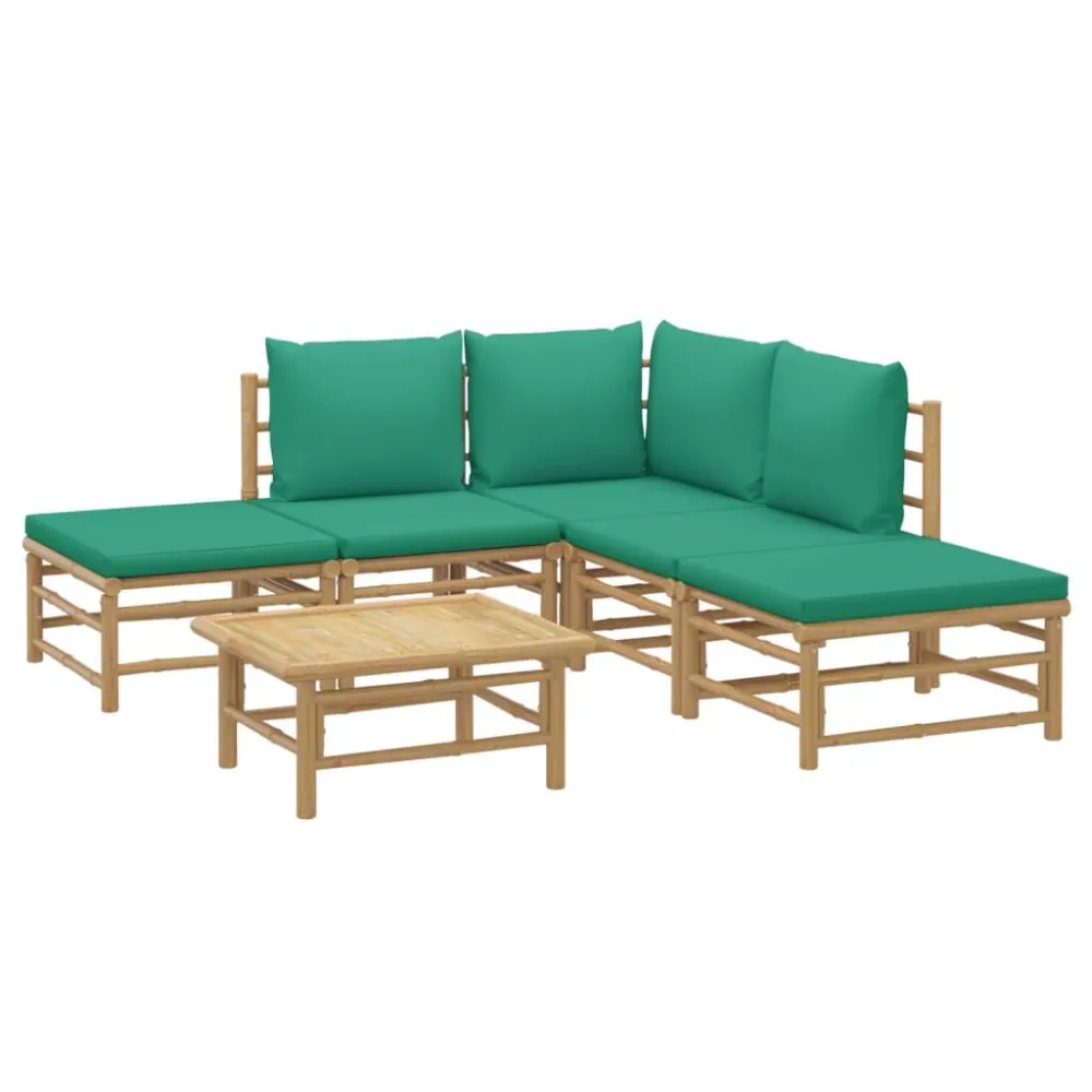 Panca Dondolo Set Salotto da Giardino 6pz con Cuscini Verdi Bambù