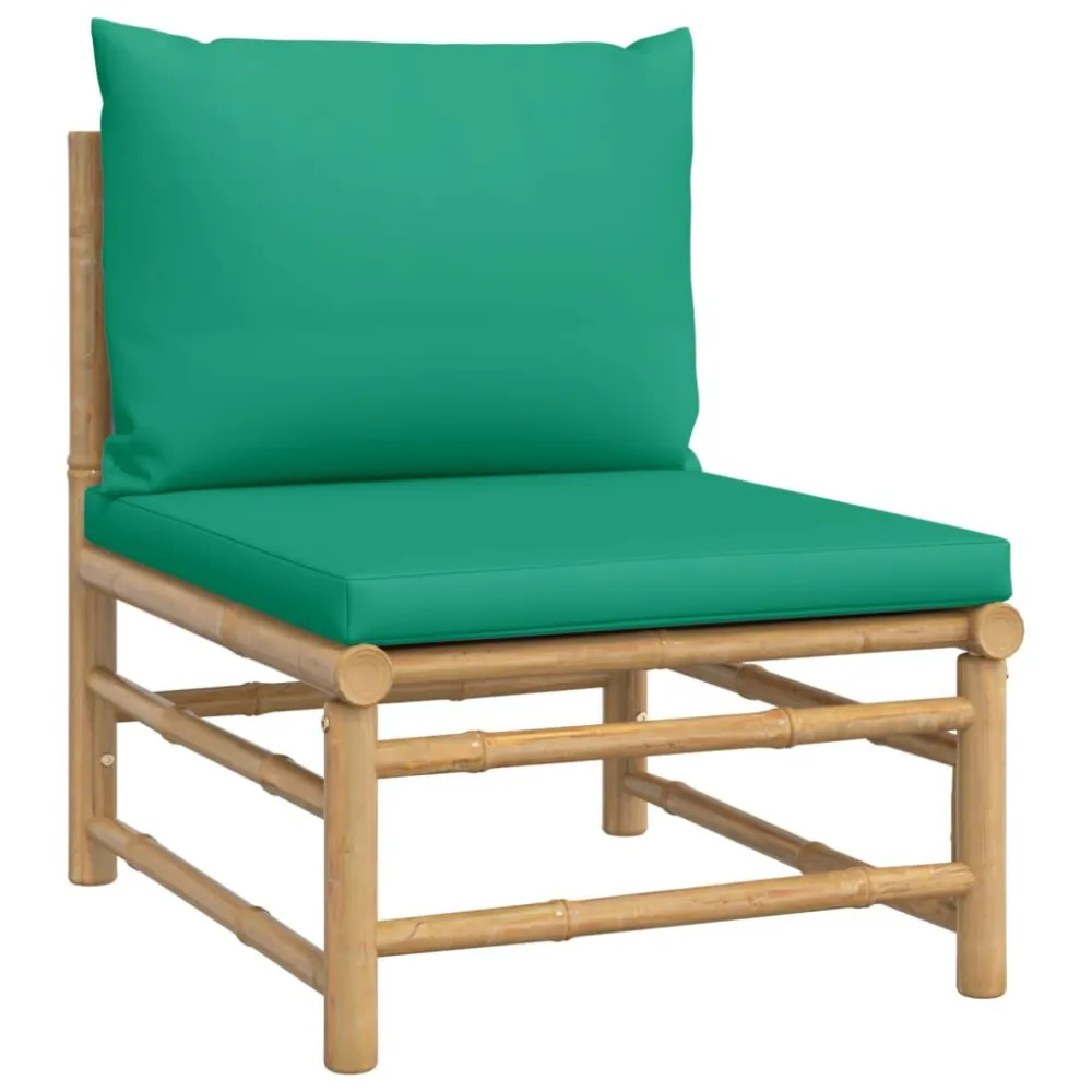 Panca Dondolo Set Salotto da Giardino 6pz con Cuscini Verdi Bambù