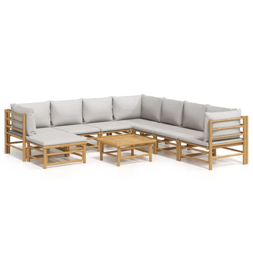 Panca Dondolo Set Salotto da Giardino 9pz con Cuscini Grigio Palese Bambù
