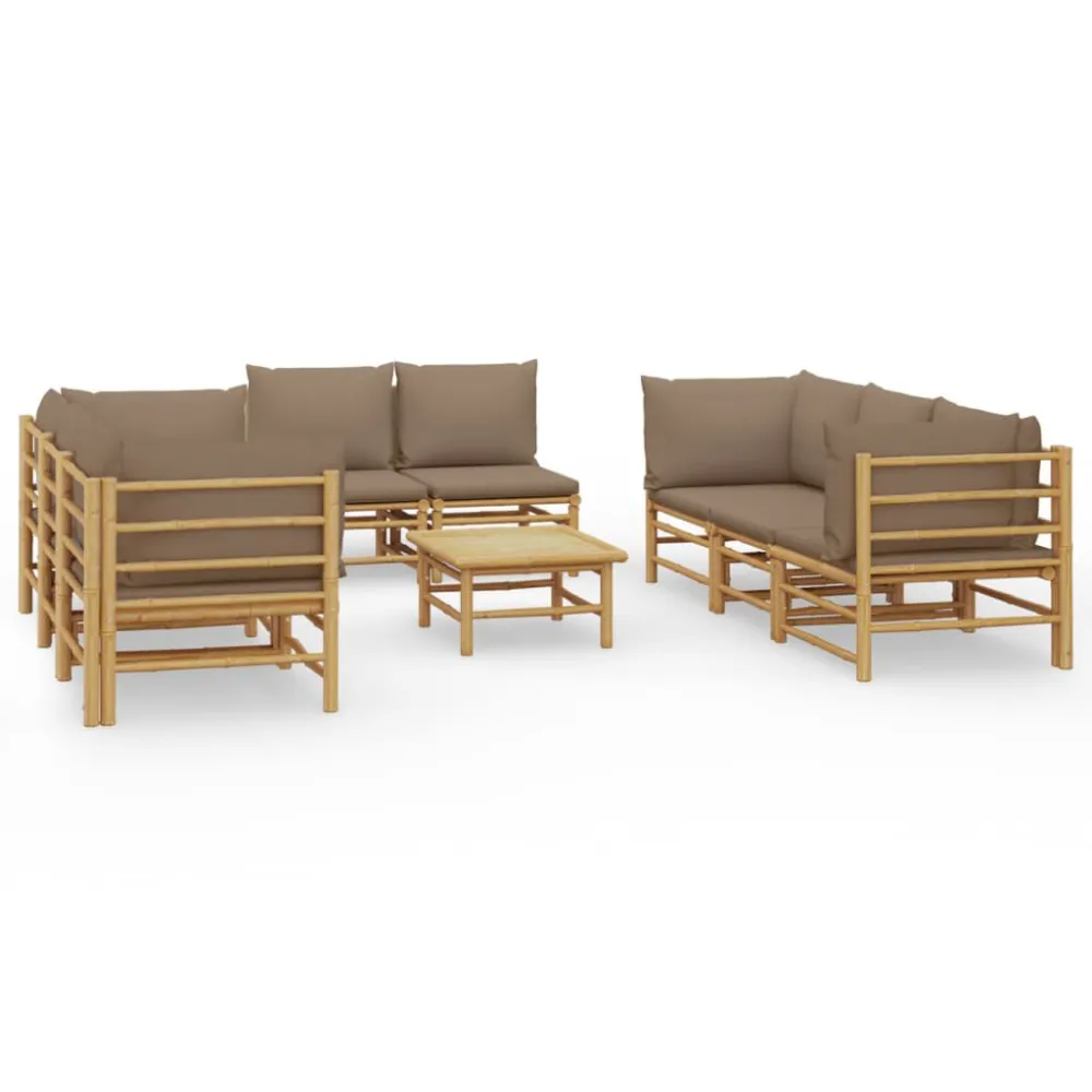 Panca Dondolo Set Salotto da Giardino 9pz con Cuscini Tortora Bambù