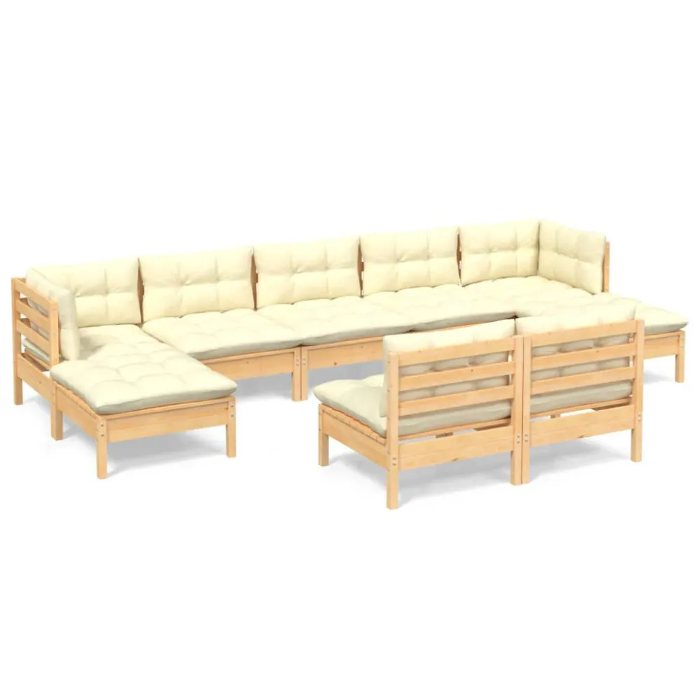 Panca Dondolo Set Salotto da Giardino 9 pz con Cuscini Crema Legno di Pino