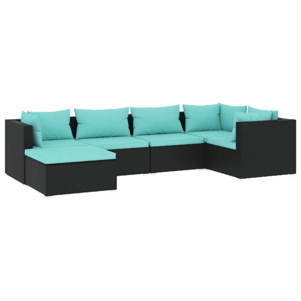 Panca Dondolo Set Salotto da Giardino 6 pz con Cuscini Polyrattan Nero