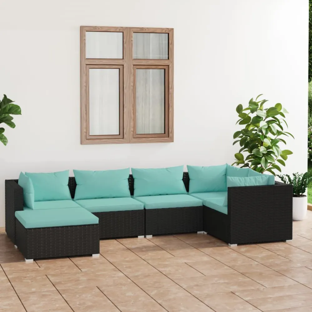 Panca Dondolo Set Salotto da Giardino 6 pz con Cuscini Polyrattan Nero