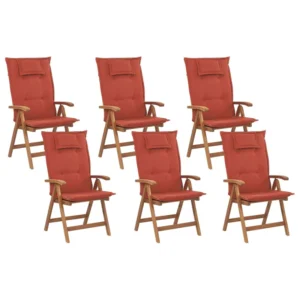 Panca Dondolo Set di 6 sedie da giardino con cuscini JAVA Legno d'acacia Rosso fosco