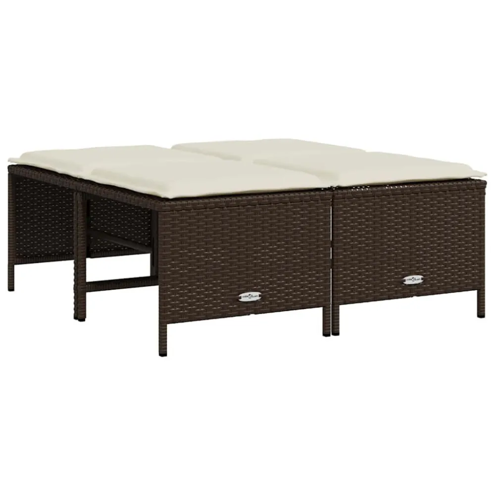 Panca Dondolo Sgabelli da Giardino con Cuscini 4 pz Marrone Polyrattan