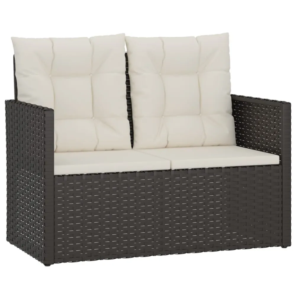 Panca da Giardino con Cuscini Nera 105 cm Polyrattan per Relax all'Aperto