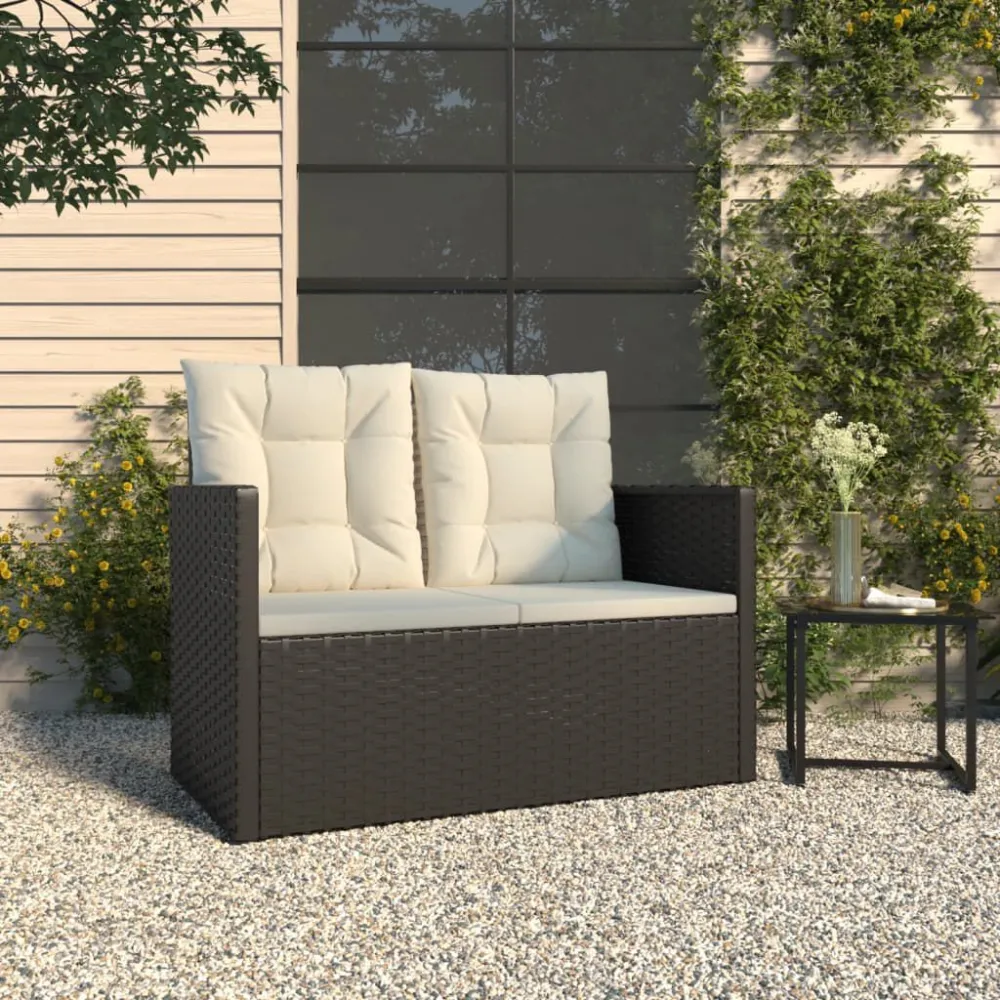 Panca da Giardino con Cuscini Nera 105 cm Polyrattan per Relax all'Aperto