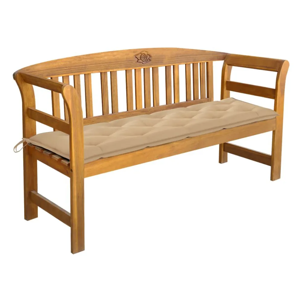 Panca da Giardino con Cuscino 157 cm Massello di Acacia con Schienale Regolabile