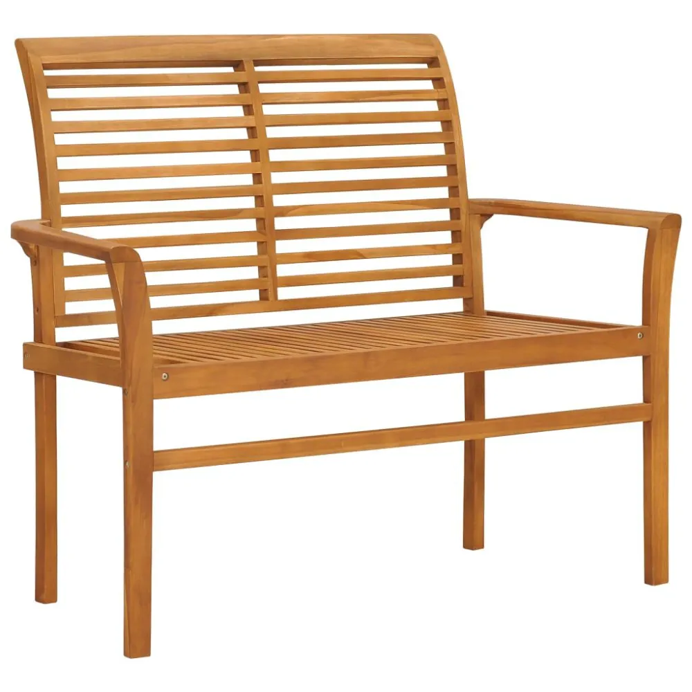 Panca da Giardino con Cuscino Grigio Quadri 112 cm Legno Teak per Giardino e Spiaggia