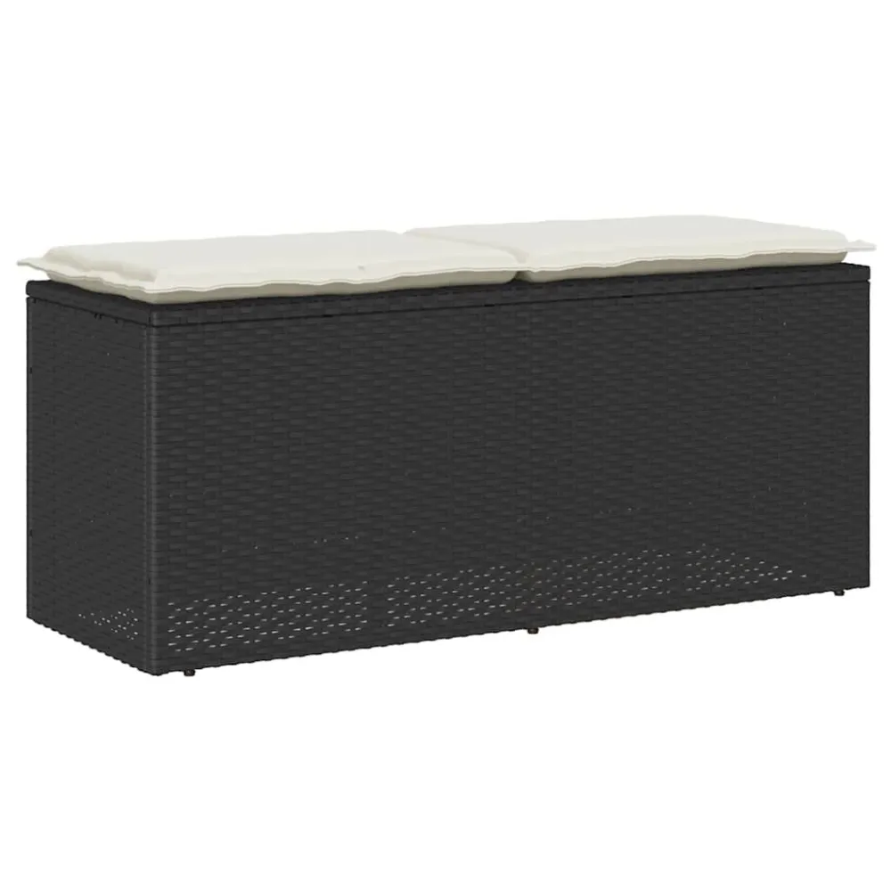 Panca da Giardino con Cuscino Nera 110x40x44 cm Polyrattan - Impermeabile e UV Resistente