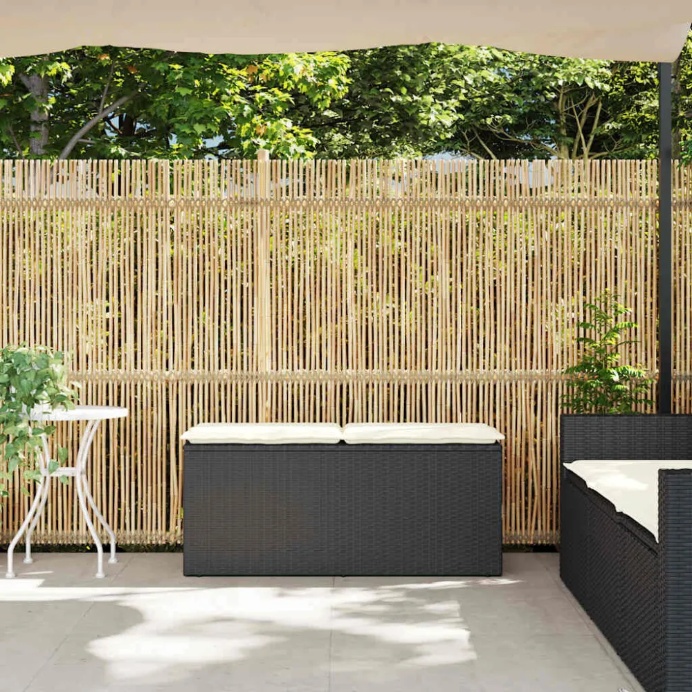 Panca da Giardino con Cuscino Nera 110x40x44 cm Polyrattan - Impermeabile e UV Resistente
