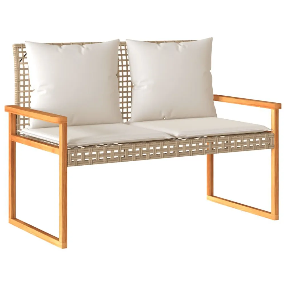 Panca da Giardino con Cuscino Nocciola Misto Polyrattan e Acacia per Giardino e Spiaggia