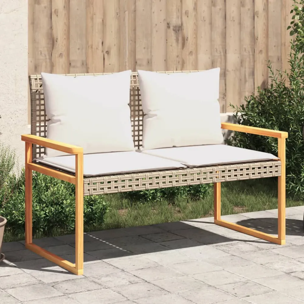 Panca da Giardino con Cuscino Nocciola Misto Polyrattan e Acacia per Giardino e Spiaggia