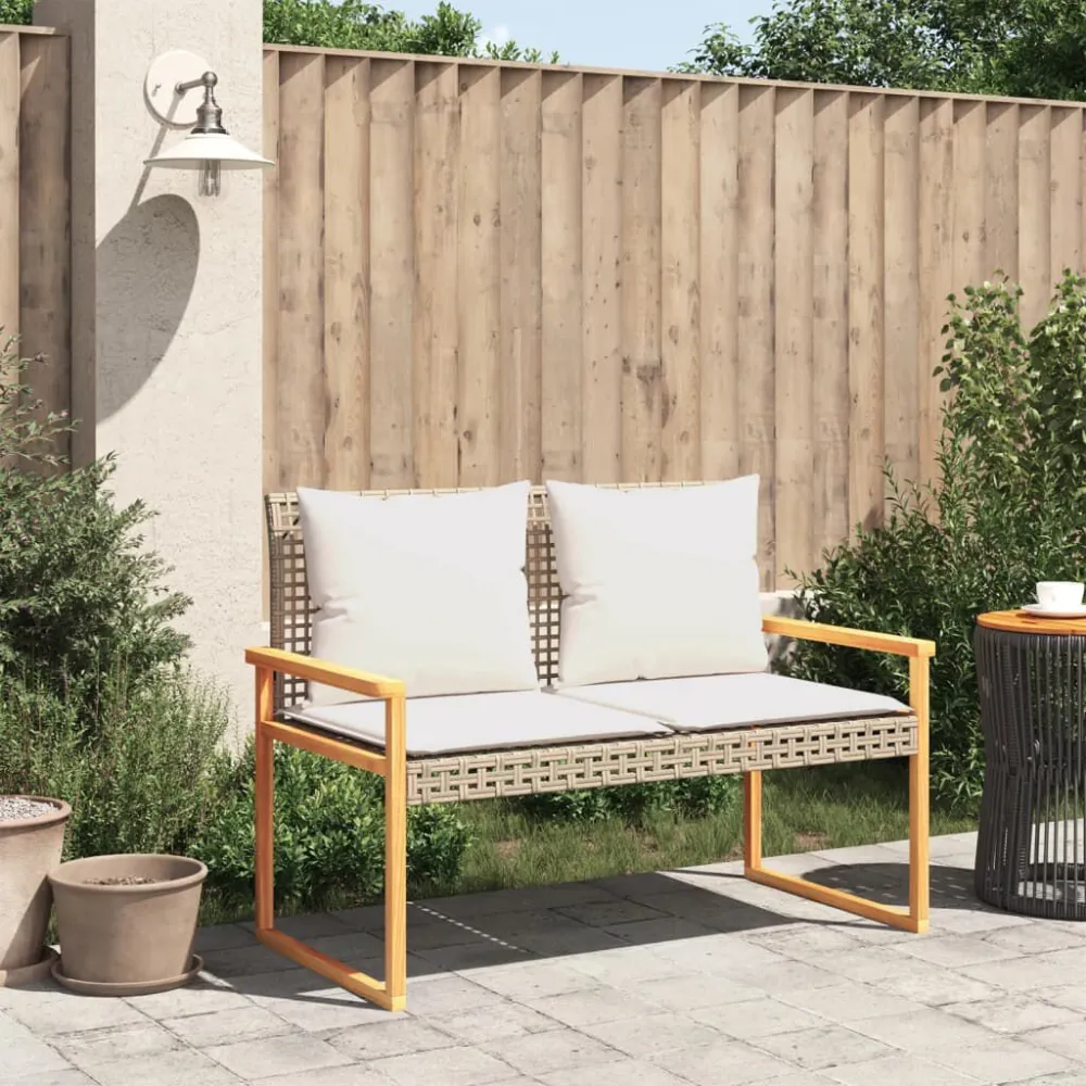 Panca da Giardino con Cuscino Nocciola Misto Polyrattan e Acacia per Giardino e Spiaggia