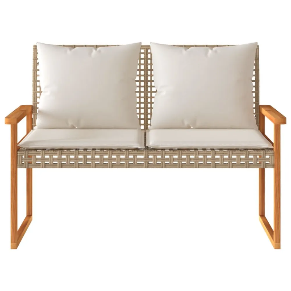 Panca da Giardino con Cuscino Nocciola Misto Polyrattan e Acacia per Giardino e Spiaggia