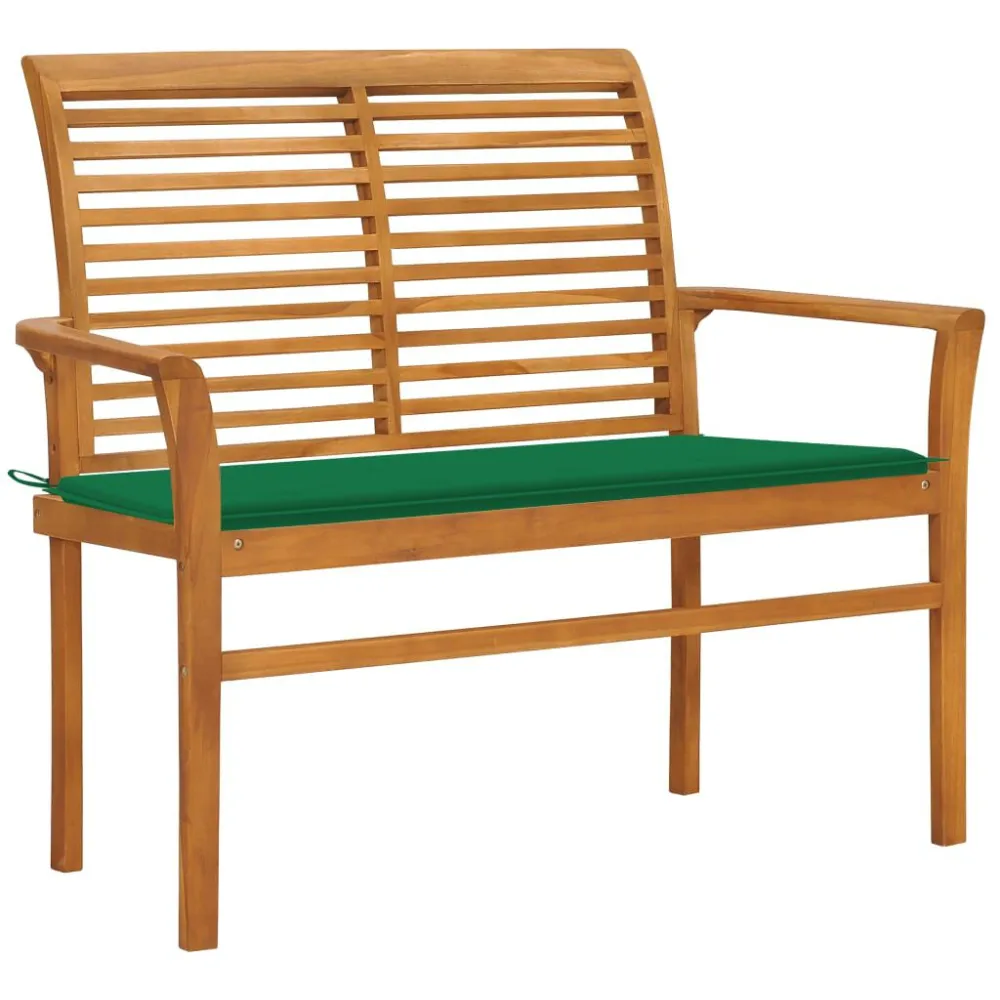 Panca da Giardino con Cuscino Verde 112 cm Legno Teak Colori Vivaci