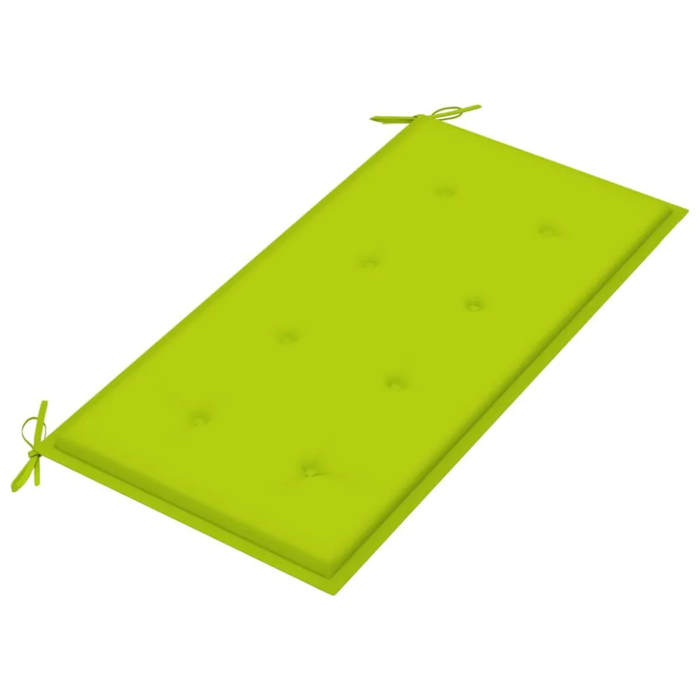 Panca da Giardino con Cuscino Verde Brillante 112 cm Legno Teak con Portabicchiere Integrato