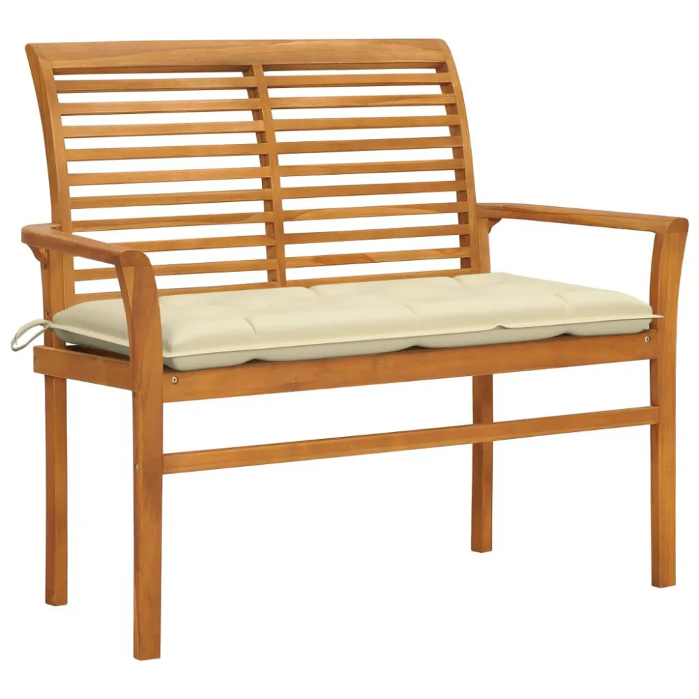 Panca da Giardino e Cuscino Bianco Crema 112 cm Legno di Teak | Pieghevole e Leggera