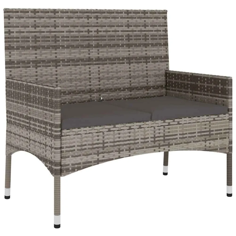 Panca da Giardino 2 Posti con Cuscini Polyrattan Grigio | Pieghevole e Leggera