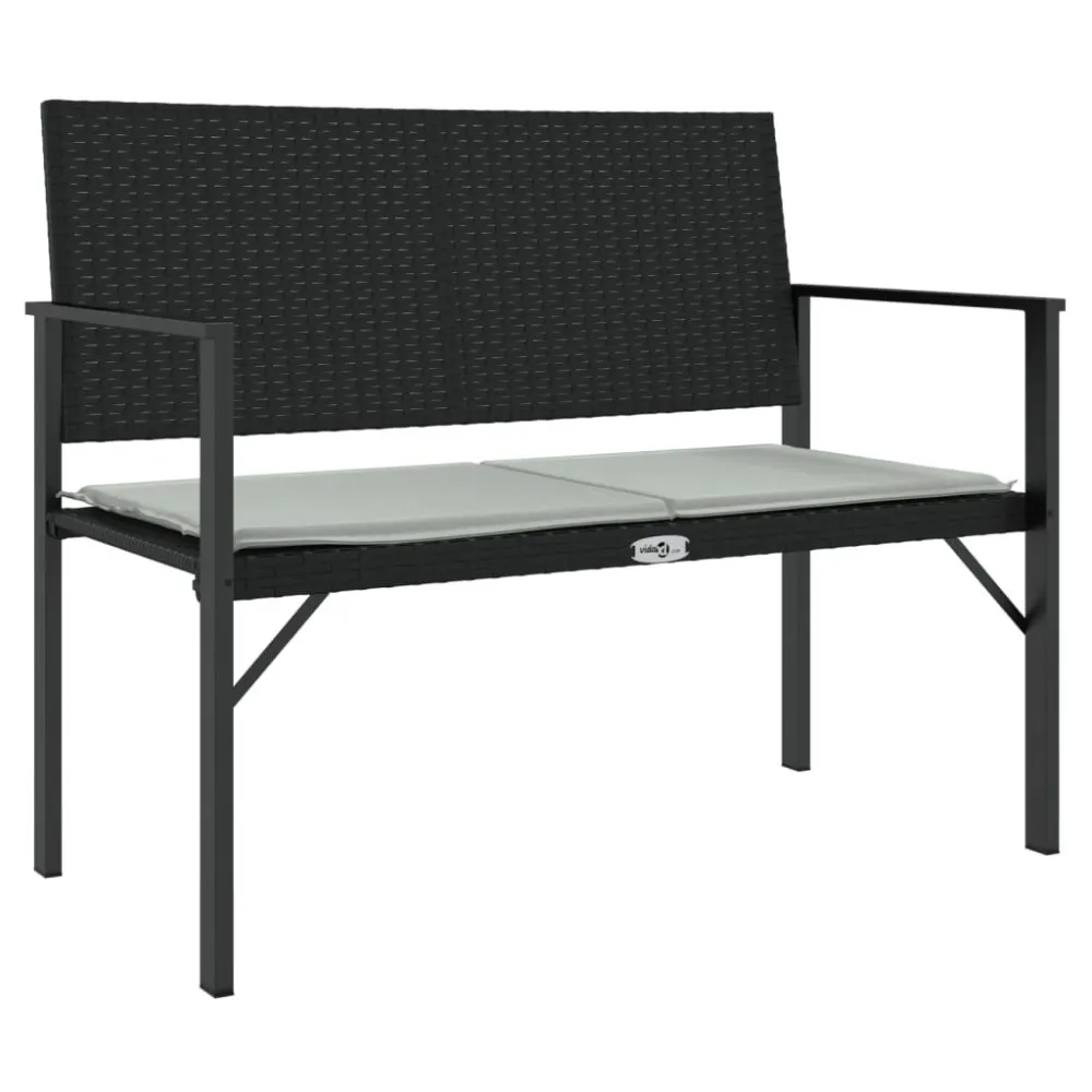Panca da Giardino 2 Posti con Cuscino Polyrattan Nero Easy Storage