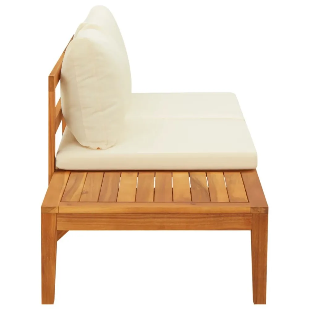 Panca Giardino e Tavolino Cuscini Bianco Crema Acacia Massello per Relax all'Aperto