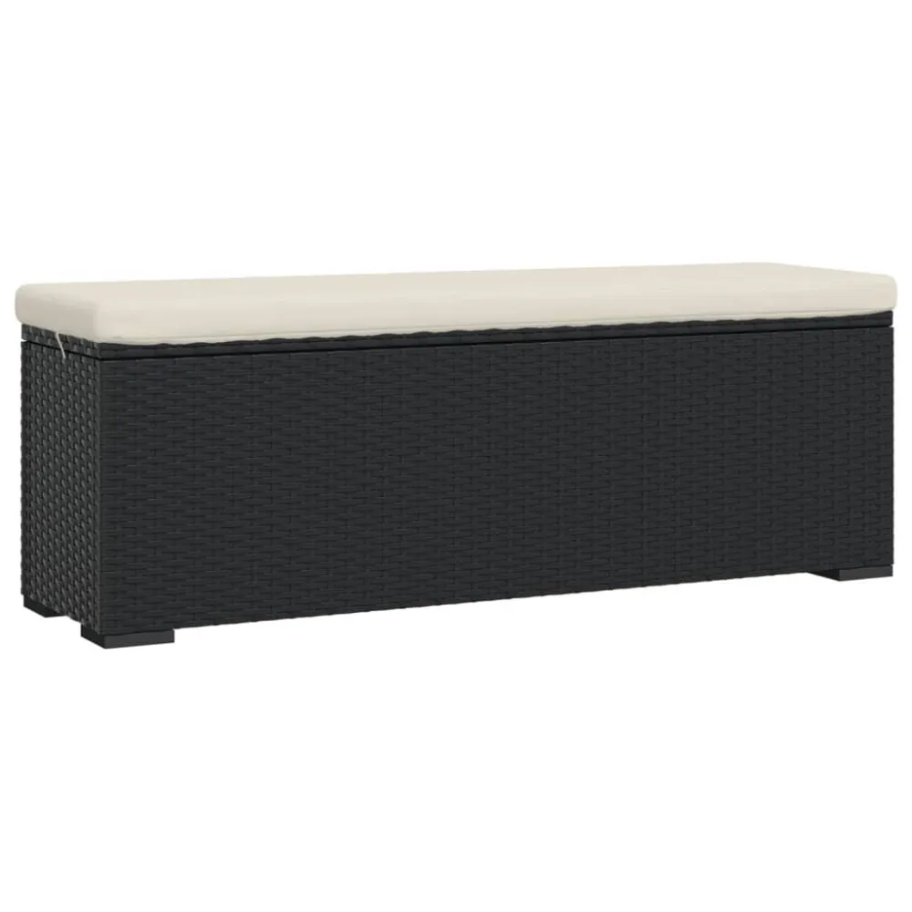 Panca Ottomana con Cuscino Nero 110x30x40 cm Polyrattan - Impermeabile e UV Resistente