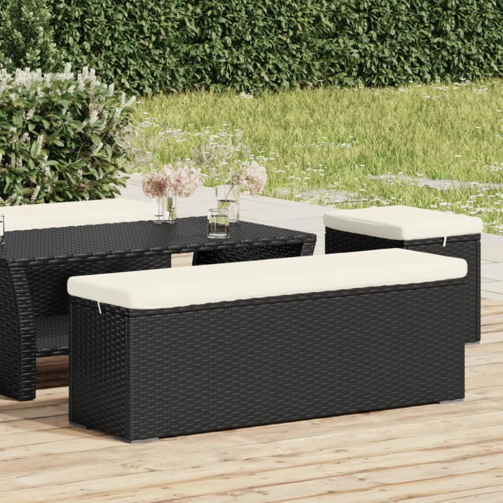 Panca Ottomana con Cuscino Nero 110x30x40 cm Polyrattan - Impermeabile e UV Resistente