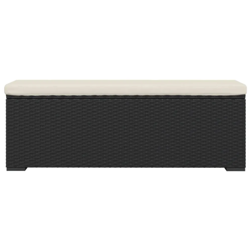 Panca Ottomana con Cuscino Nero 110x30x40 cm Polyrattan - Impermeabile e UV Resistente
