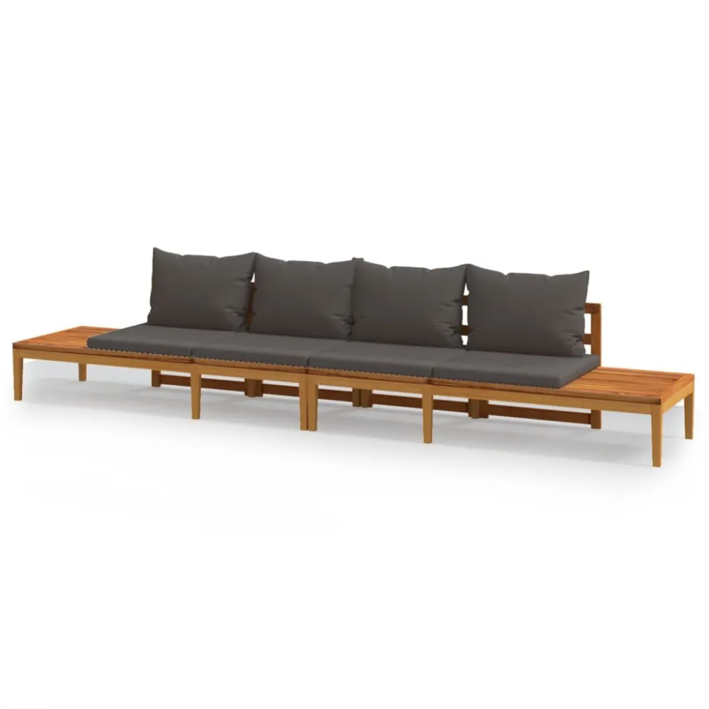 Panche da Giardino con Cuscini Grigio Cupo 2pz Legno di Acacia con Portabicchiere Integrato