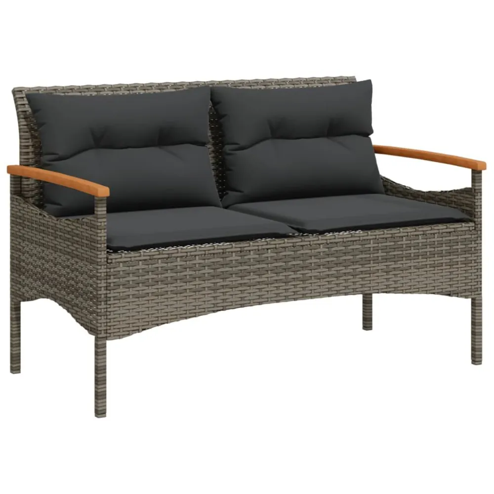 Panchina Giardino con Cuscini 116x62,5x74 cm Grigia Polyrattan per Relax all'Aperto