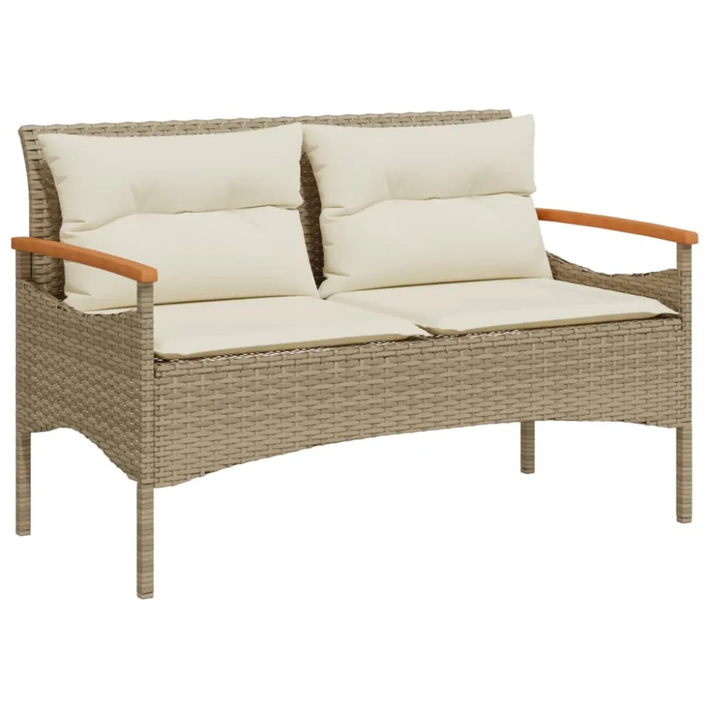 Panchina da Giardino con Cuscini 116x62,5x74cm Camoscio Polyrattan per Giardino e Spiaggia