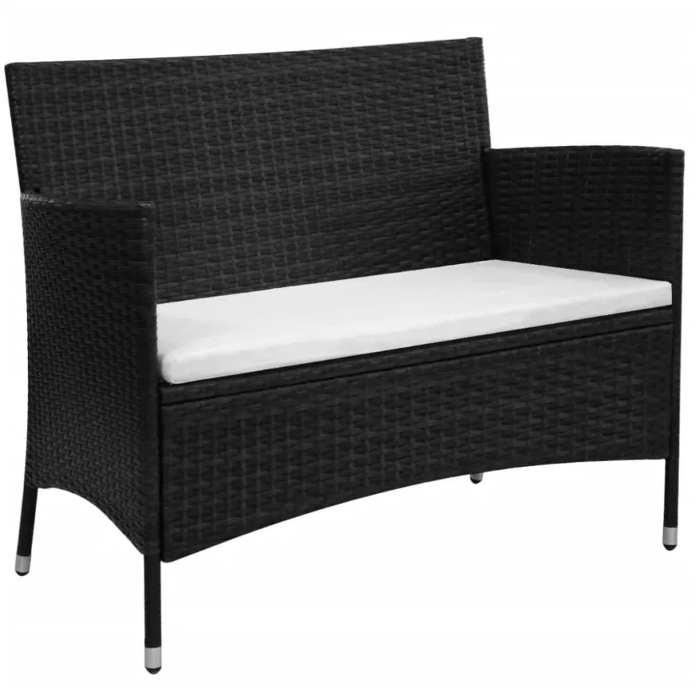 Panchina da Giardino con Cuscino Polyrattan Nero | Pieghevole e Leggera