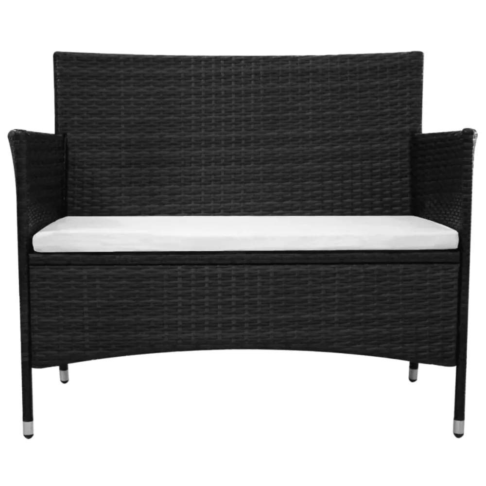 Panchina da Giardino con Cuscino Polyrattan Nero | Pieghevole e Leggera