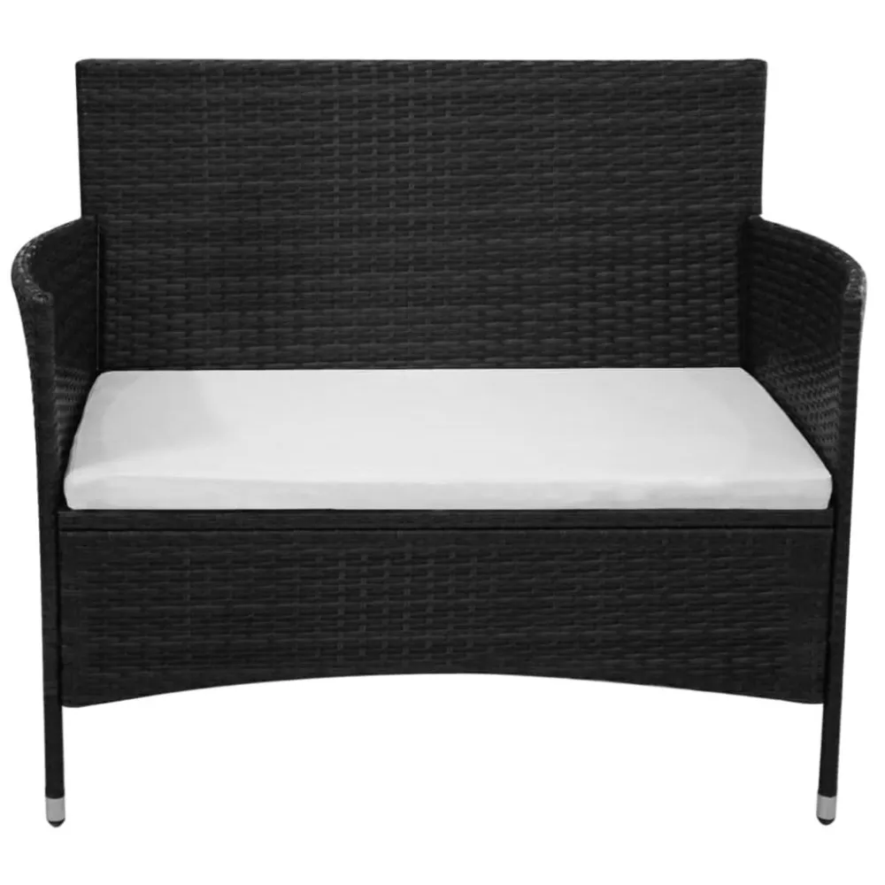 Panchina da Giardino con Cuscino Polyrattan Nero | Pieghevole e Leggera