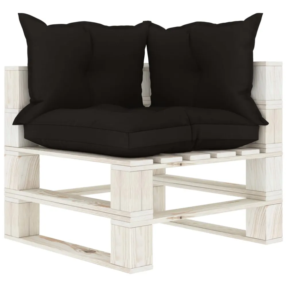 Poltrona Angolare da Giardino Pallet con Cuscini Neri Legno per Relax all'Aperto