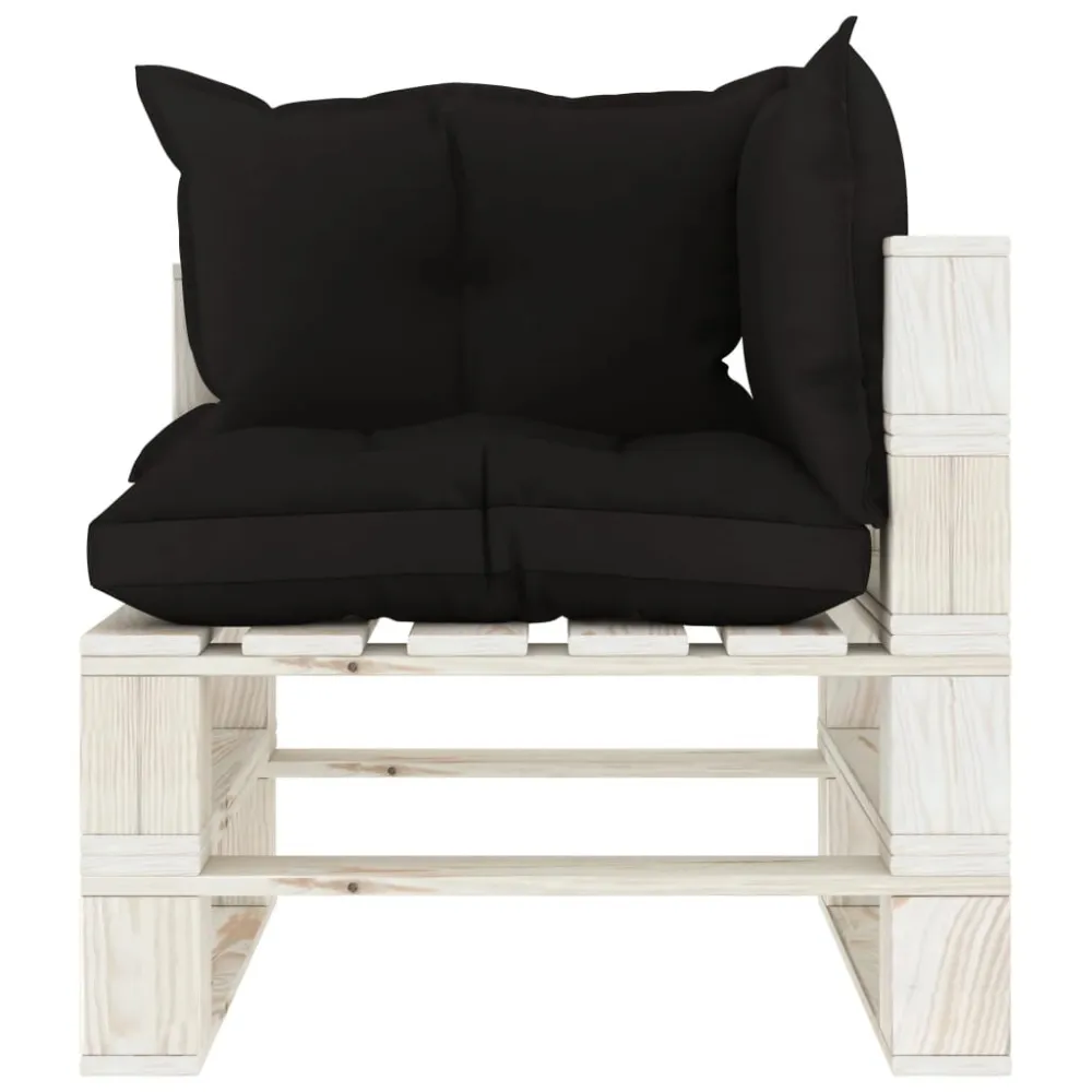 Poltrona Angolare da Giardino Pallet con Cuscini Neri Legno per Relax all'Aperto