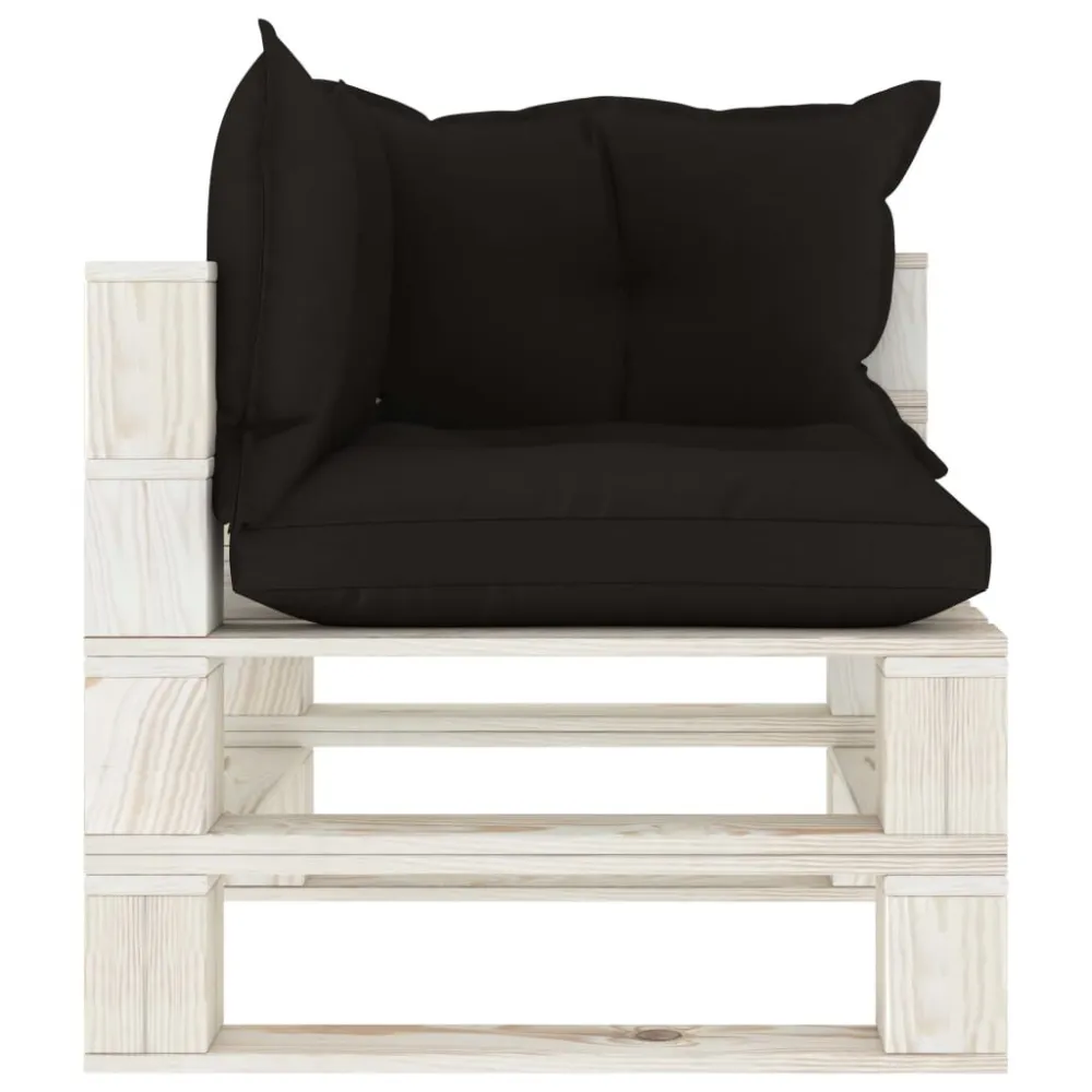 Poltrona Angolare da Giardino Pallet con Cuscini Neri Legno per Relax all'Aperto