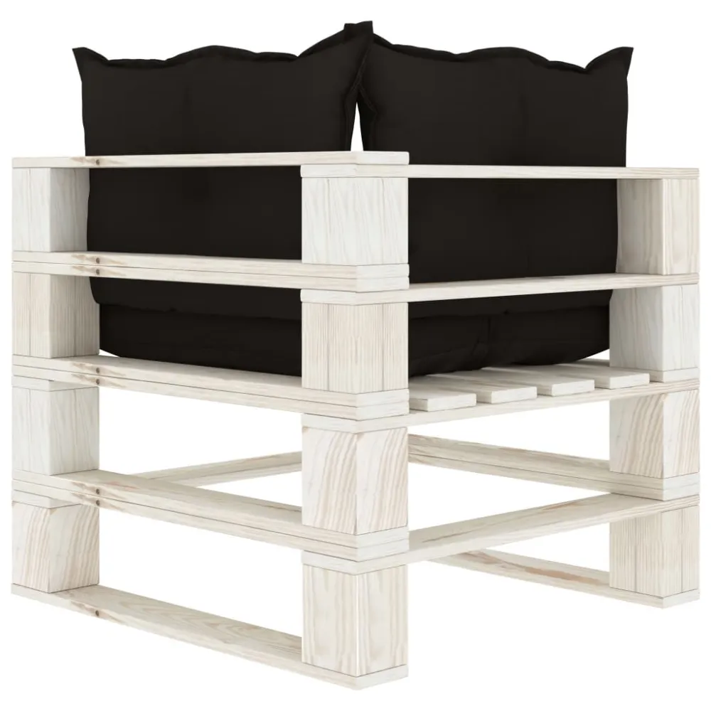 Poltrona Angolare da Giardino Pallet con Cuscini Neri Legno per Relax all'Aperto