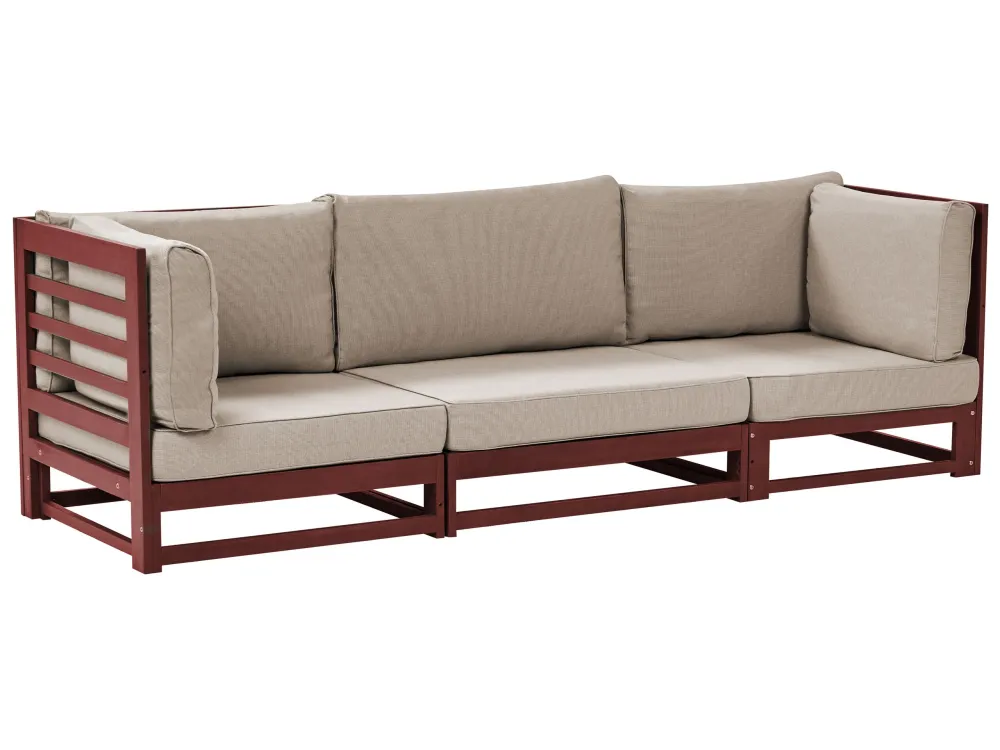 Poltrona Dondolo Garden Sofa TRANI Acacia Wood Dark Red 3 Seater