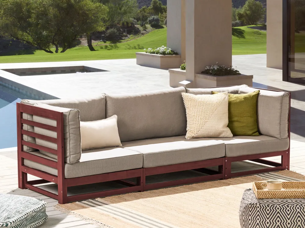 Poltrona Dondolo Garden Sofa TRANI Acacia Wood Dark Red 3 Seater