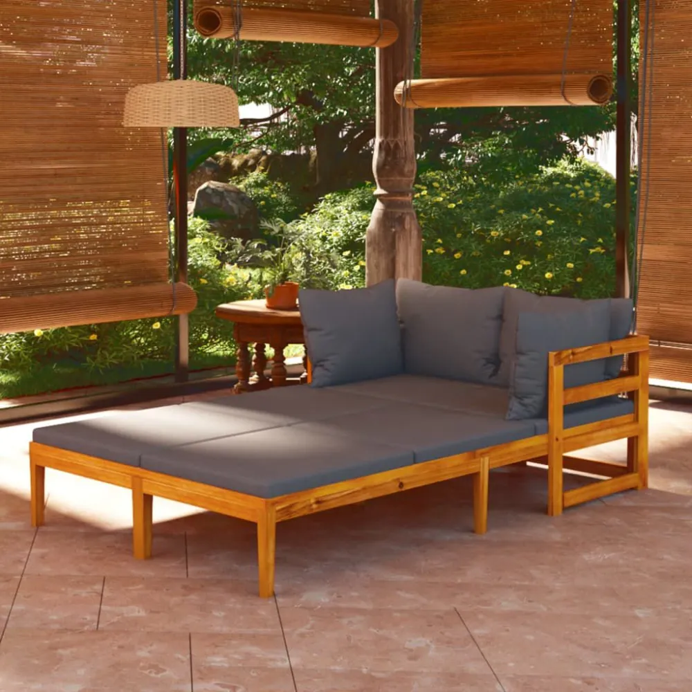 Poltrona Dondolo Lettini Prendisole con Cuscini Grigio Ombroso 2 pz Legno d'Acacia