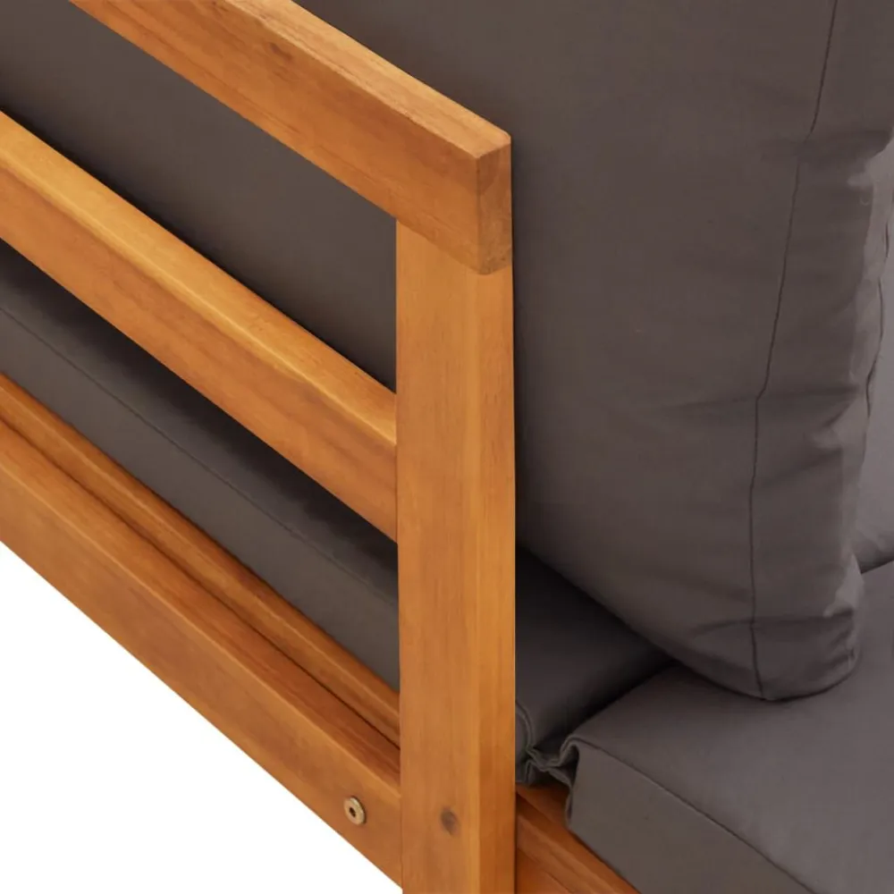 Poltrona Dondolo Lettini Prendisole con Cuscini Grigio Ombroso 2 pz Legno d'Acacia