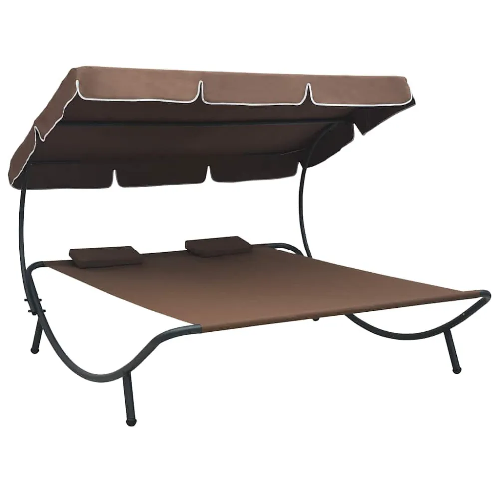 Poltrona Dondolo Lettino Prendisole con Baldacchino e Cuscini Marrone