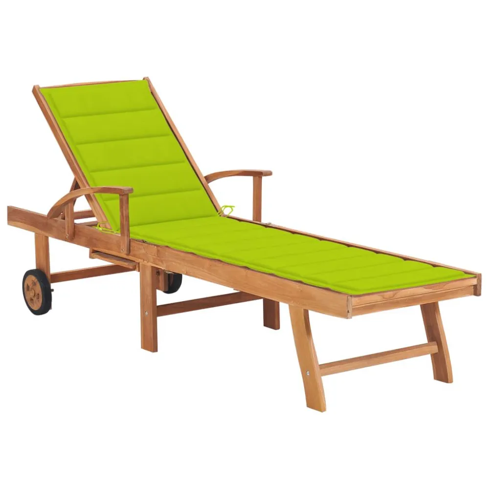 Poltrona Dondolo Lettino Prendisole e Cuscino Massello Teak Verde Brillante